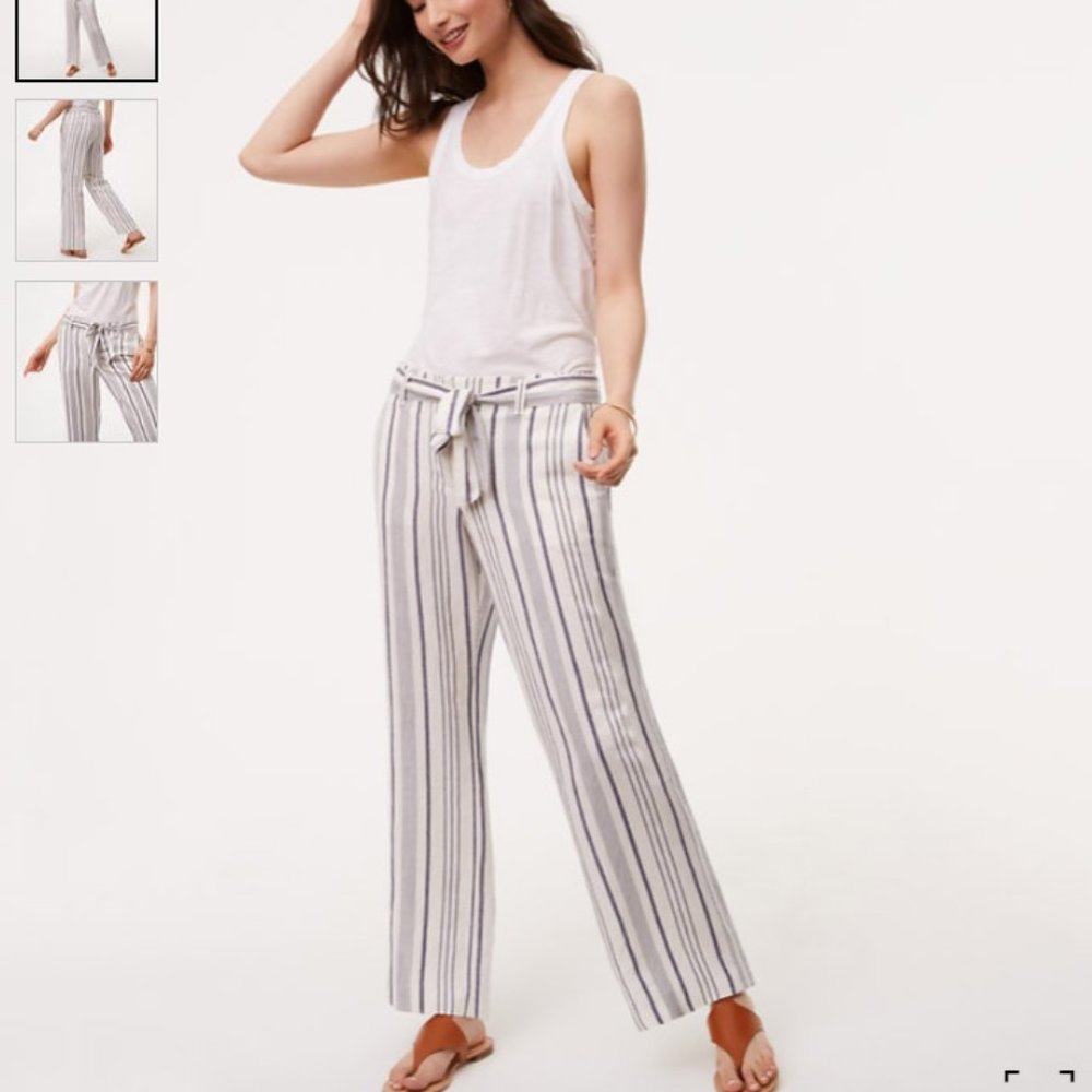 Ann Taylor Loft Striped Wide Leg Pants with Belt  NWT